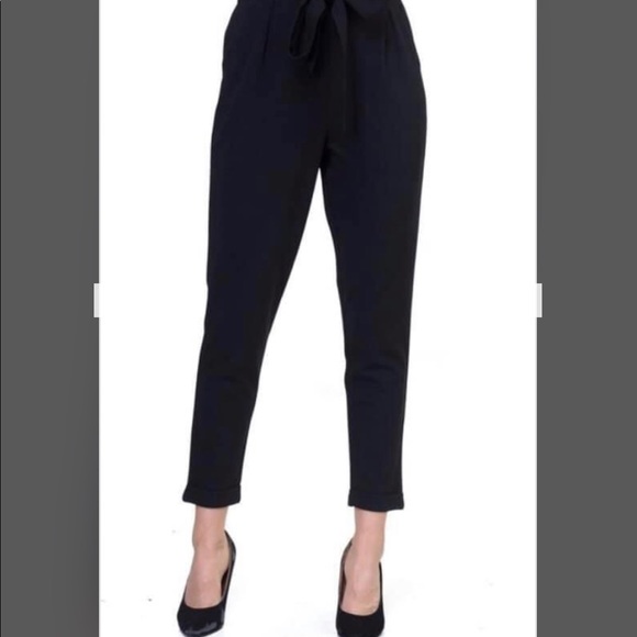 Black high waisted drawstring trousers - Picture 2 of 3